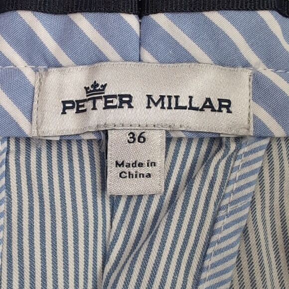 Peter Millar Summer Pinstripe Shorts Flat Front Sz 36 Blue & White Stripe Preppy - Picture 5 of 10